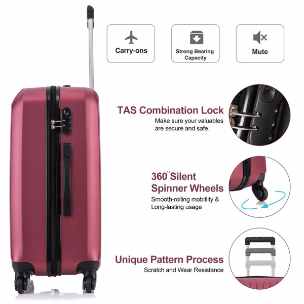 5 Piece Set Luggage Sets Suitcase ABS Hardshell Lightweight Spinner Wheels (16/20/24/28 inch) 