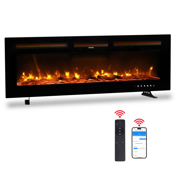 ZOKOP 50" Smart WiFi Electric Fireplace Insert, 1500W Wall Recessed/Mounted, Freestanding Fireplace Heater with Remote Control, 12 Color Adjustable Flames, Thermostat, 8H Timer, 5 Brightness Settings