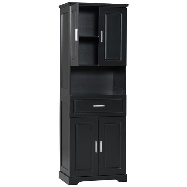 Tall Bathroom Cabinet with Four Doors, Large Storage Space Open Shelve, Upper Storage Cabinet, Black