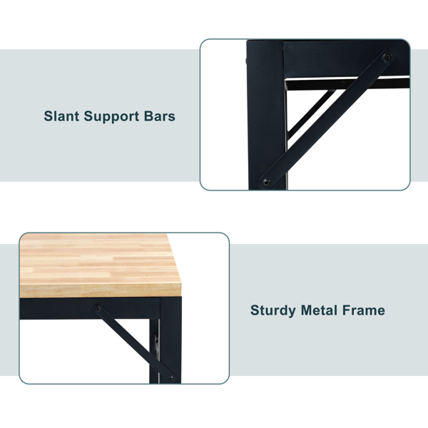 48" Heavy-Duty Adjustable Workbench, Rubber Wood Shop Table with Rubber Pads, over 2000 Lbs Capacity Hardwood Work Benches for Garage, Workshop, Office, Home