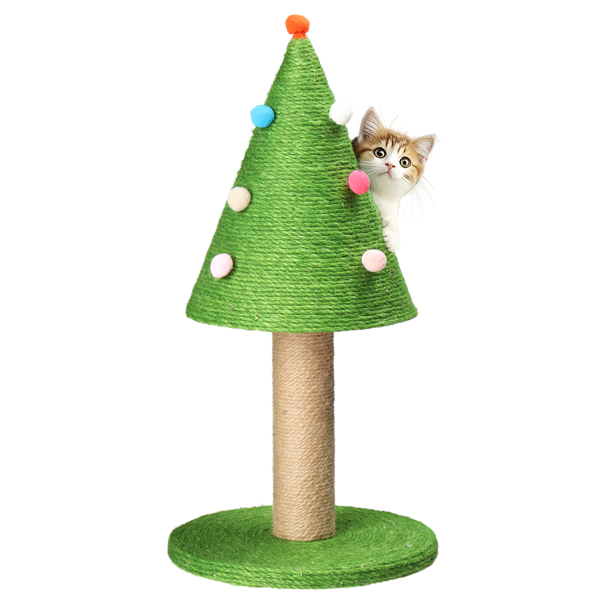 25in Christmas Tree Scratching Post, Cute Cat Scratcher with Natural Sisal Covered Frame & Colorful Little Balls for Indoor Cats