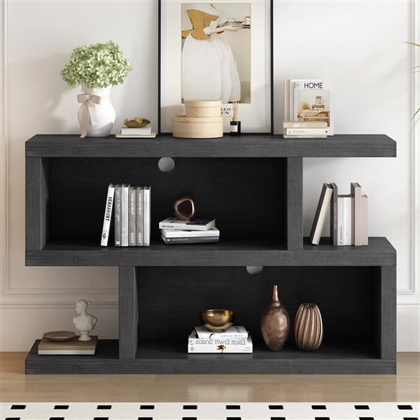 Retro Console Table with Symmetrical 2-Tier Open Shelf for Entryway and Living Room (Black)