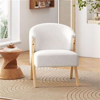 Modern Accent Chair with White Upholstery and Solid Wood Frame, Minimalist Lounge Chair for Living Room, Bedroom, or Office