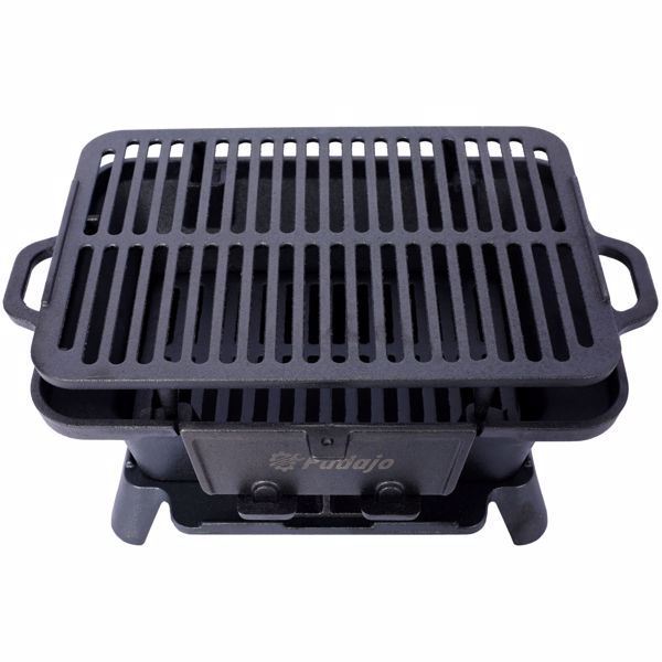 Oval Cast Iron Grill Outdoor, Portable Charcoal Grill and Tabletop Cast Iron Skillet - 100% Cast Iron, Enameled, Durable, Small Charcoal Grill, Camping Stove, Hibachi Grill 