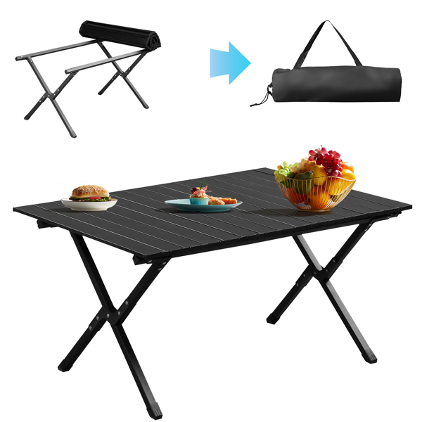 Folding Camping Table Portable Picnic Table, Lightweight Roll up Side Table Outdoor Camp Table for Travel Hiking Backyard BBQ Party, 34x24 in, Black