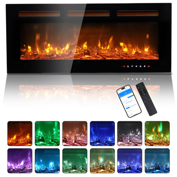  40\\" Smart WiFi Electric Fireplace Insert, 1500W Wall Recessed/Mounted, Freestanding Fireplace Heater with Remote Control, 12 Color Adjustable Flames, Thermostat, 8H Timer, 5 Brightness Settings