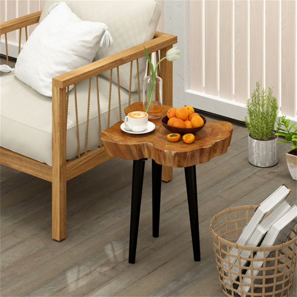 Brown Irregular Solid Teak Wood End Table