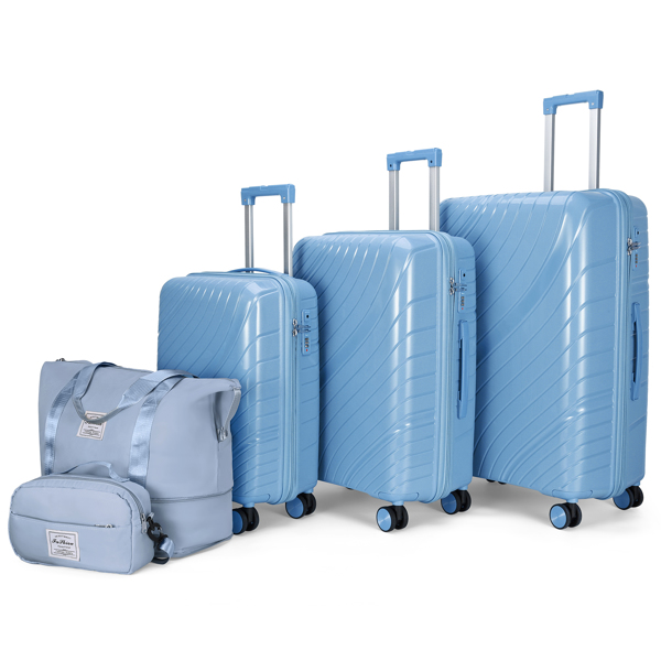 FCH five-piece suitcase 20-24-28 inch trolley case + handbag two-piece suitcase PP trolley case 20in 24in 28in PP material iron trolley full color sky blue