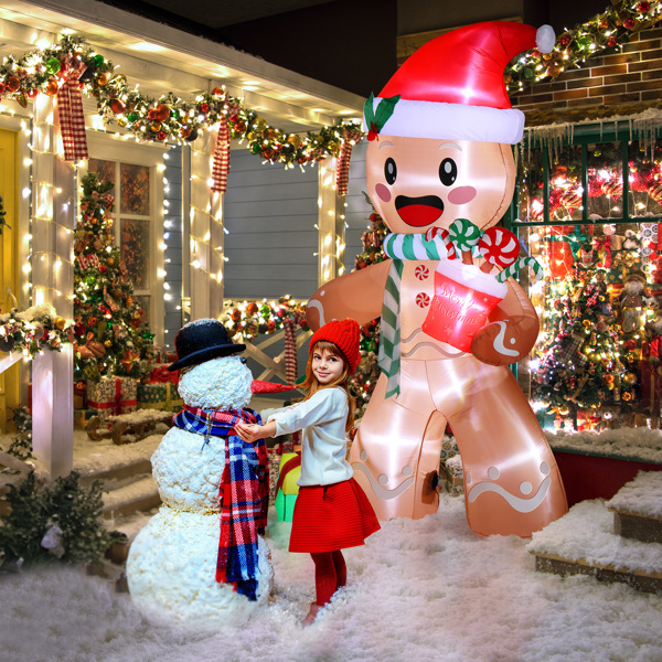 7.9 FT Lighted Christmas Inflatable Decoration, Inflatable Gingerbread Man Outdoor Decoration, Funny Blow Up Yard Decorations with Built-in LED Lights for Holiday Party Front Yard Lawn Garden Decor