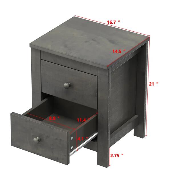 Farmhouse Wooden Nightstand Set of 2 with Retro Design, Wood Side Table with Storage Cabinet for Bedroom, Antique Gray