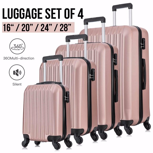 5 Piece Set Luggage Sets Suitcase ABS Hardshell Lightweight Spinner Wheels (16/20/24/28 inch) 