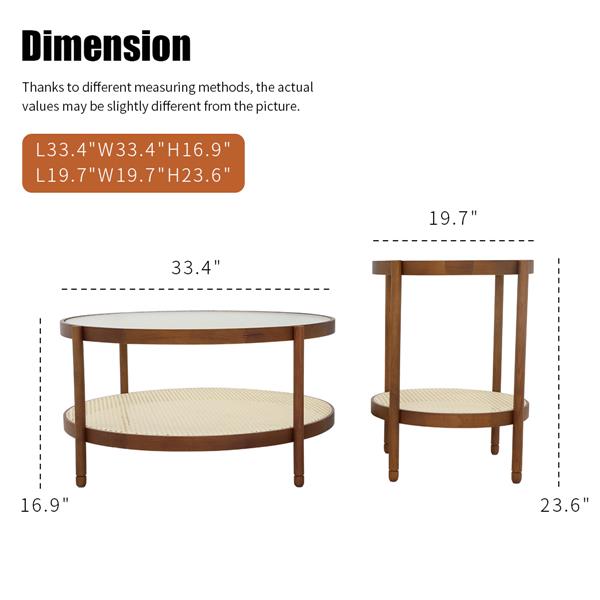 2-Piece Modern Farmhouse Living Room Coffee Table Set, Stylish and Elegant Nesting Round Wooden Table,Side End table set for Living Room,Bedroom