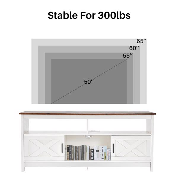 Fernsehkommode, TV Schrank für 65 Zoll, TV Sideboard mit Steckdosen, TV Board mit Ablageschränken & offenem Regal, Landhausstil Fernsehtisch für Wohnzimmer,150x40x65 cm (Braun)