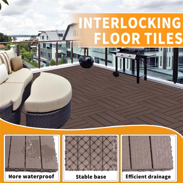 Plastic Interlocking Deck Tiles, 11.8"x11.8"(Pack of 44), Patio Flooring Outdoor Waterproof All Weather Use for Garden Poolside Front/Back Yard, Light Coffee Color