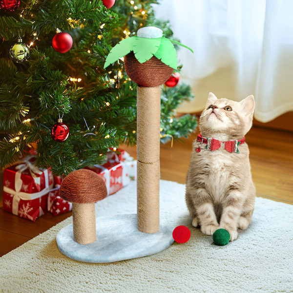 27.5in Coconut Palm Tree Cat Scratching Post, Cute Cat Scratcher with Natural Sisal Posts & Dangling Balls for Indoor Cats