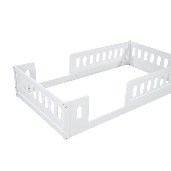 Wood Twin Size Platform Bed with Guardrail, White(Expected Arrival Time: 10.28)