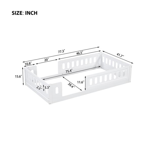 Wood Twin Size Platform Bed with Guardrail, White(Expected Arrival Time: 10.28)