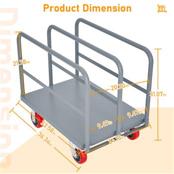 Steel Panel Truck, Heavy Duty Drywall Cart Lumber Cart Platform Truck Flat Cart, 2000lbs, 6\\" Swivel Brake Casters, with 3 Side Handrails (36\\" x 24\\")