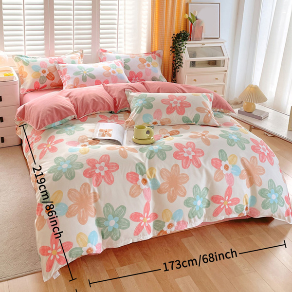 3 Piece Spring Pink Floral Duvet Cover Set for Women Adults Home Bedroom Pink Flowers Bedding Set With 2 Pillowcases Full Size