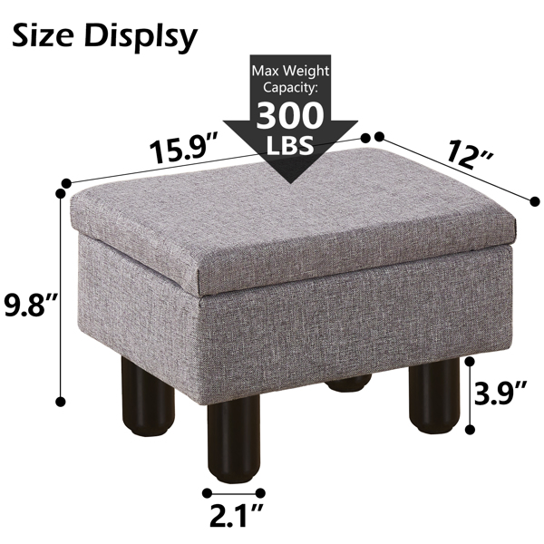 Foot Stool Ottomans Linen Footrest Storage Ottoman Step Stool Seat with Solid Wood Legs Modern Accent Stools for Couch Living Room Dark Grey