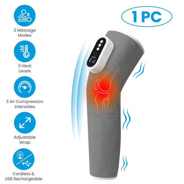 Cordless Leg Massager Air Compression Massager with Heat Thigh Knee Calf Massager with 3 Modes Adjustable Wrap for Pain Relief