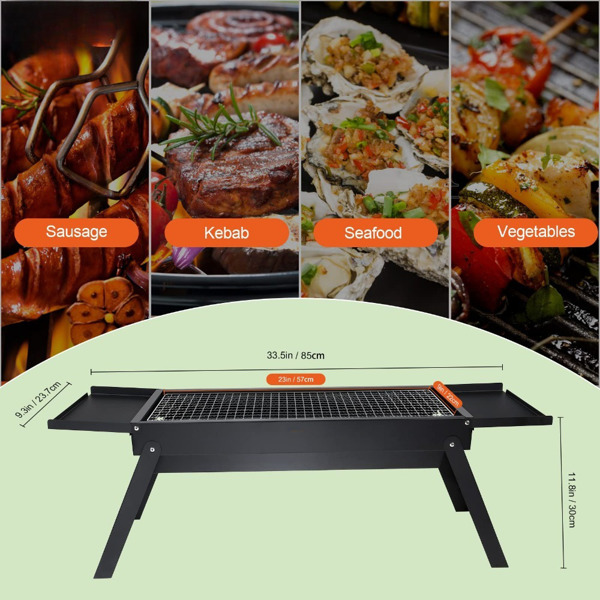 picnic party suitable for 4-6 people 33.5 × 23.7 × 11.8 inches length × width × heightPortable charcoal grill, small outdoor grill folding grill, outdoor grill foldable, stainless steel charcoal grill