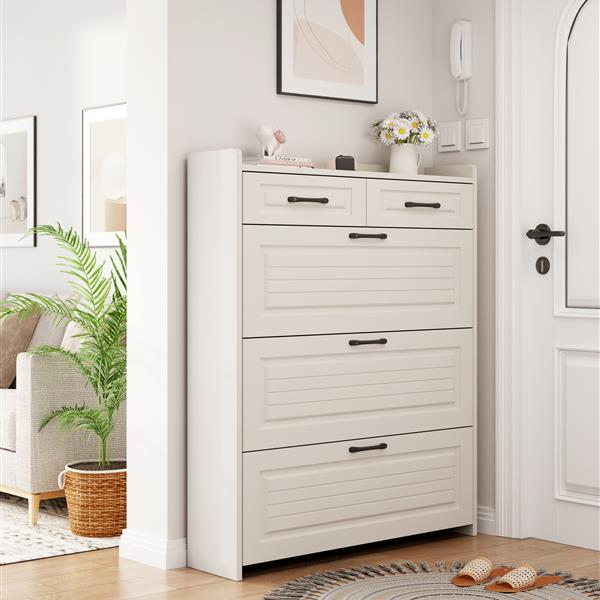 Shoe Storage Cabinet for Entryway, Hidden Shoe Cabinet with 3 Doors 2 Drawers Slim Shoe Cabinet, Freestanding Shoe Organizer Rack for Entryway, Apartment White