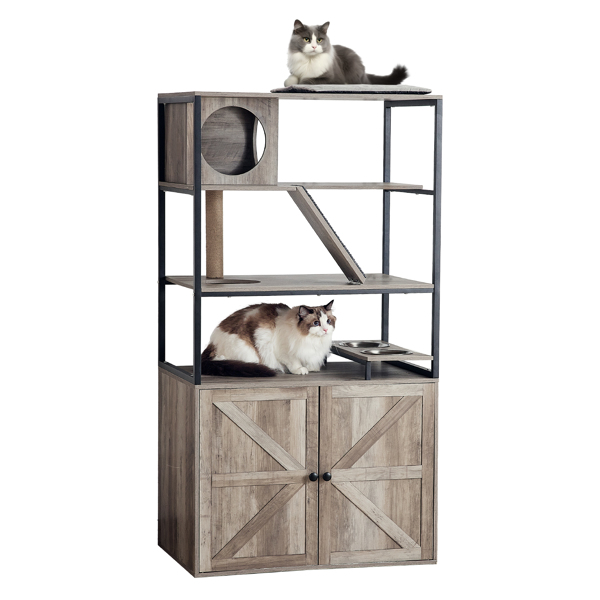 Katzenklo Schrank, Katzentoilette Möbel, Katze Waschraum Schrank mit Kratzbaum, Katzenhaus Hölzerne für Meiste Katze und Katzenklo Selbstreinigend (Grau, 150x53x80 cm)