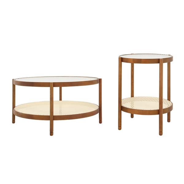 2-Piece Modern Farmhouse Living Room Coffee Table Set, Stylish and Elegant Nesting Round Wooden Table,Side End table set for Living Room,Bedroom