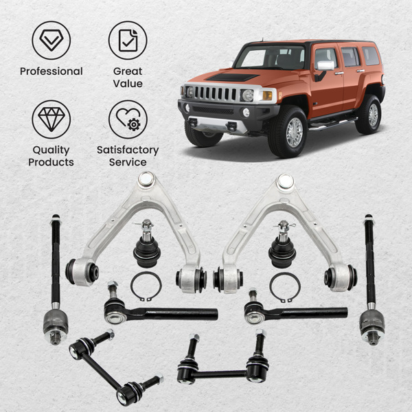 10x Front Upper Control Arms Tie Rod Sway Bar Link Kit For Hummer H3 2006-2010