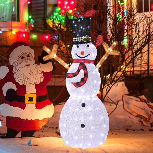 Lighted Snowman Christmas Yard Decorations, Pre-lit Snowman and Birds with 170 LED White Lights and Stakes for Xmas Outdoor Holiday Indoor Decor Lighted Holiday Displays