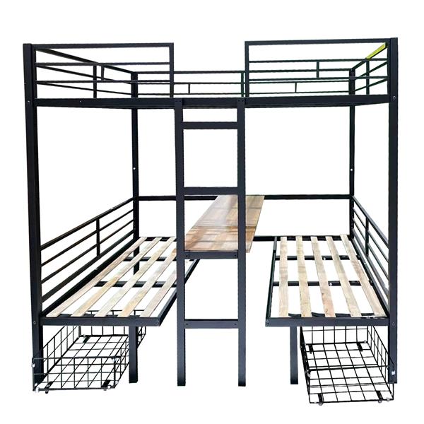 Full Size Loft Bed with Table Set Transformable to Full over Full Bunk