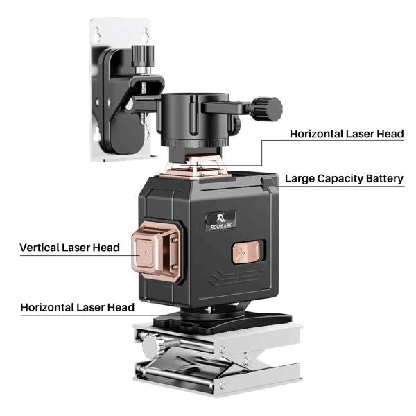 Kreuzlinienlaser Grün 4x360°, Laser Wasserwaage 16 Linien, Baulaser Kreuzlaser Linienlaser Selbstnivellierende, 6000 mAh Batterien, Wandhalterung, Fernbedienung, Magnetfuß, Drehständer (Schwarz-Gold)