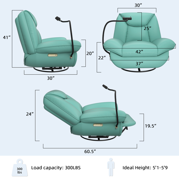 Oversized Power Recliner Chair,270°Swivel Glider Recliner for Nursery, Electric Recliner Sofa with Voice Control, Smart Rocker Chair with Phone Holder, Living Room (Mint) 