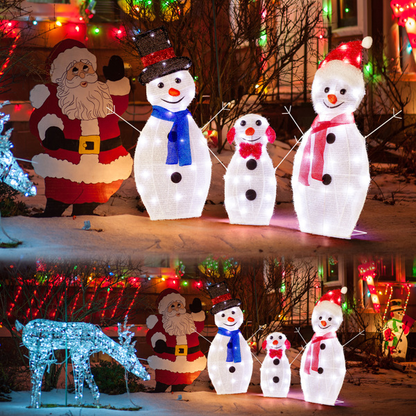 Lighted Snowman Christmas Yard Decorations, Set of 3 Pre-lit 2D Snowman Family with 80 LED White Lights and Stakes for Xmas Outdoor Holiday Indoor Decor Lighted Holiday Displays