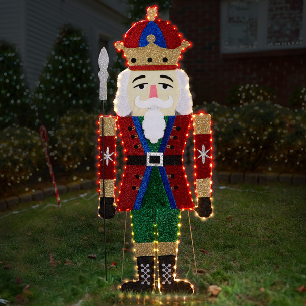 Lighted Nutcracker Christmas Yard Decorations, Pre-lit 2D Nutcracker Soldier with 162 LED Warm White Lights and Stakes for Xmas Outdoor Holiday Indoor Decor Lighted Holiday Displays