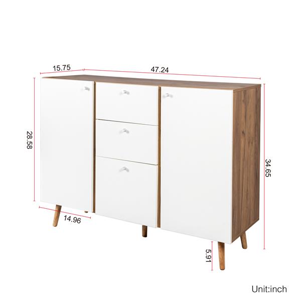 Sideboard Buffet Cabinet with 3 Drawers & 2 Doors,47.24"Buffet Cabinet with Adjustable Shelves for for Living Room Dining Room Hallway,Kitchen