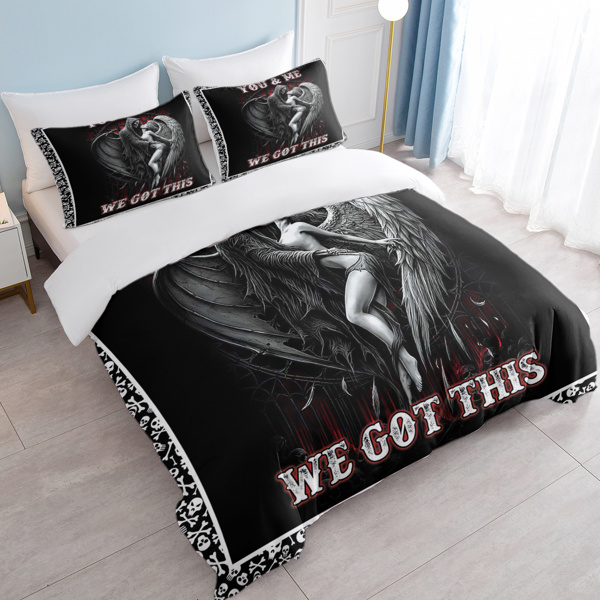 3pcs Soft and Comfortable Death and Angel Print Duvet Cover Set for Bedroom and Guest Room - Includes 1 Duvet Cover and 2 Pillowcases (Core Not Included) Full Size