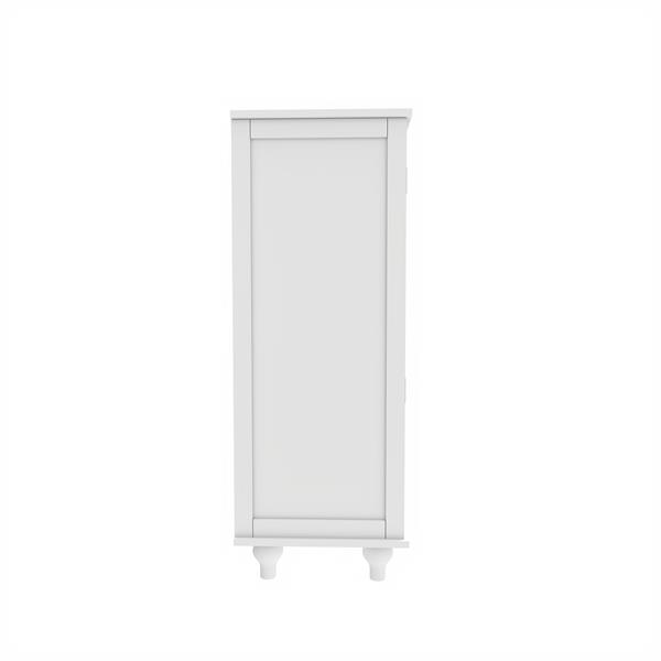 Minimalist White Buffet Cabinet with Double Glass Doors and Drawer, Modern Wooden Storage Sideboard Cupboard for Living room, Dining Room Hallway Entryway