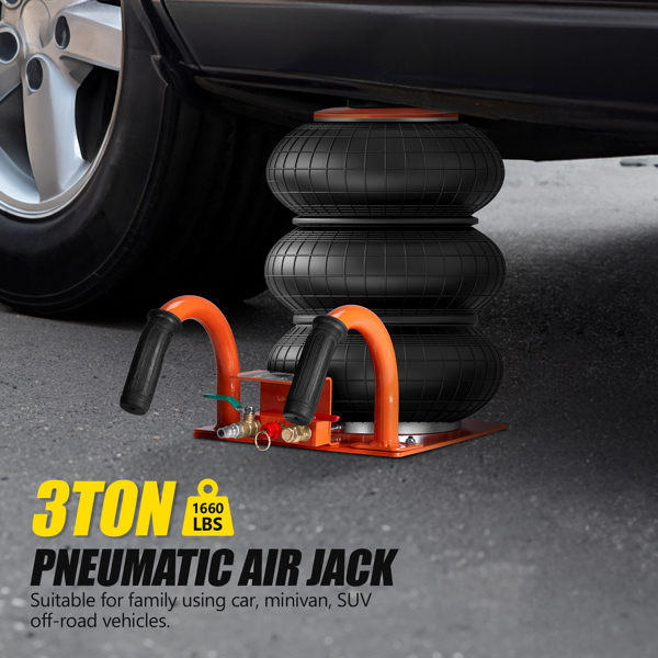 Air Jack, 3 Ton/6600 lbs Triple Bag Air Jack, Air Bag Jack Lift Up to 15.75 Inch, 3-5S Fast Lifting Air Bag Jack for Cars