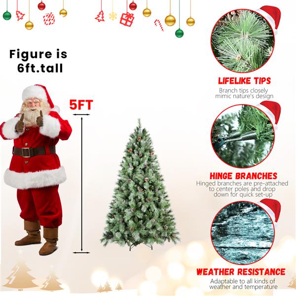 9FT Scotch Pine Christmas Tree, Premium Frosted Pre-Decorated Artificial Holiday Decor w/ 2,518 Branch Tips, Xmas Trees for Holiday Party Decoration