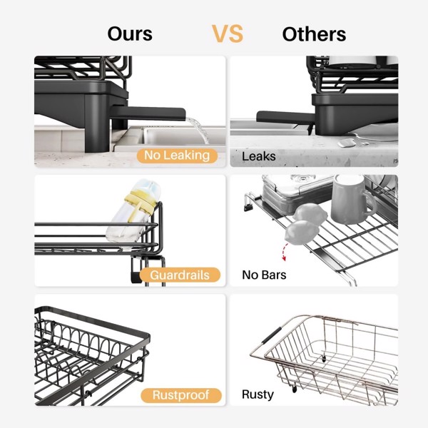 2-in-1 Expandable Dish Drying Rack Kit, Stainless Steel Dish Rack Set with Utensil Holder, Cutting Board Holder, Cup Holder, Magnetic Spice Rack and Metal Hook for Fridge