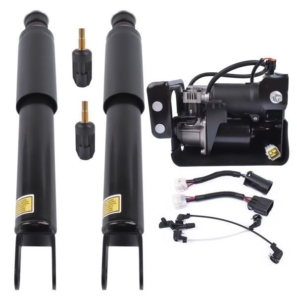 Pair Rear Shock Absorbers + Air Compressor Pump Set For Cadillac Escalade Chevrolet Suburban Tahoe GMC Yukon 5.3L 6.2L V8 2015-2019 23151122 15254590