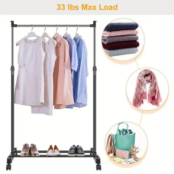 Garment Racks 3ft-5.18ft Height Adjustable Clothes Stand Foldable Clothes Hanger w/ Wheels Storage