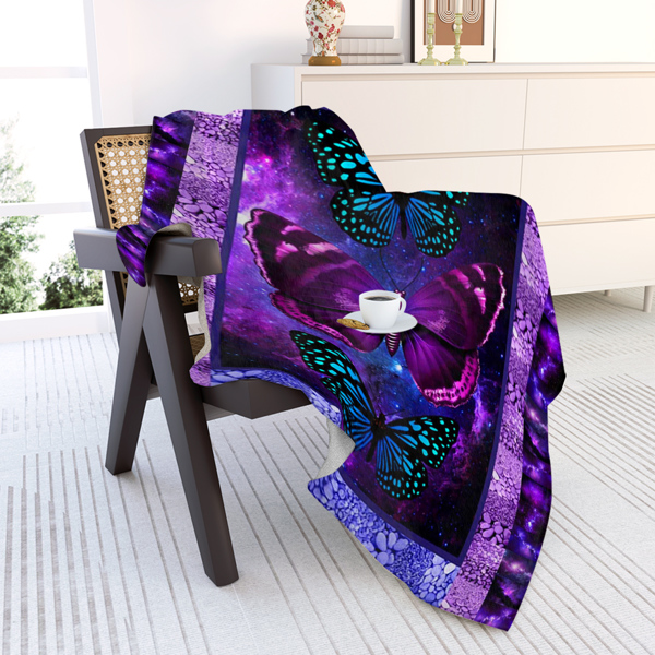 Butterfly Printed Flannel Blanket - Soft, Warm, and Lightweight Throw for Couch, Sofa, Office, Bed, Camping, and Travel - Multi-Purpose Gift for All Seasons with Versatile Design 50*60 inches