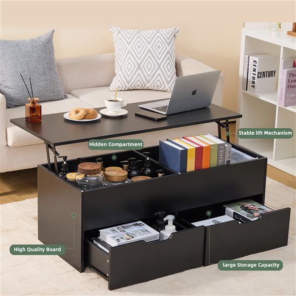 Lift-Top Coffee Table with Storage Center Tables Hidden Compartment & 2 Drawers, Sofa Table For Living Room