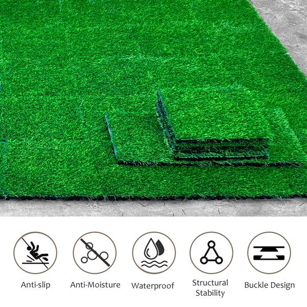 Artificial Grass Turf Tiles Interlocking Set of 35pcs, Fake Grass Tiles Self-draining for Pet Indoor/Outdoor Flooring Decor, 12x12in Grass Green