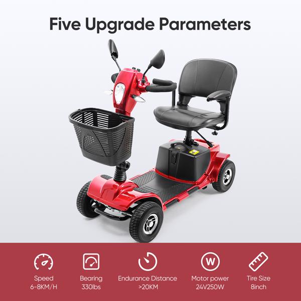 4 Wheel Mobility Scooters, Upgrade Electric Power Mobile Scooter for Seniors Adult with Lights Collapsible and Compact Duty Travel w/Basket Extended Battery