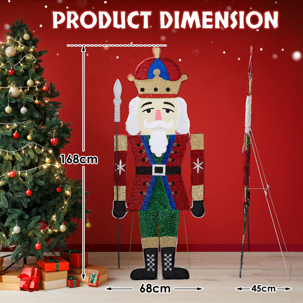 Lighted Nutcracker Christmas Yard Decorations, Pre-lit 2D Nutcracker Soldier with 162 LED Warm White Lights and Stakes for Xmas Outdoor Holiday Indoor Decor Lighted Holiday Displays