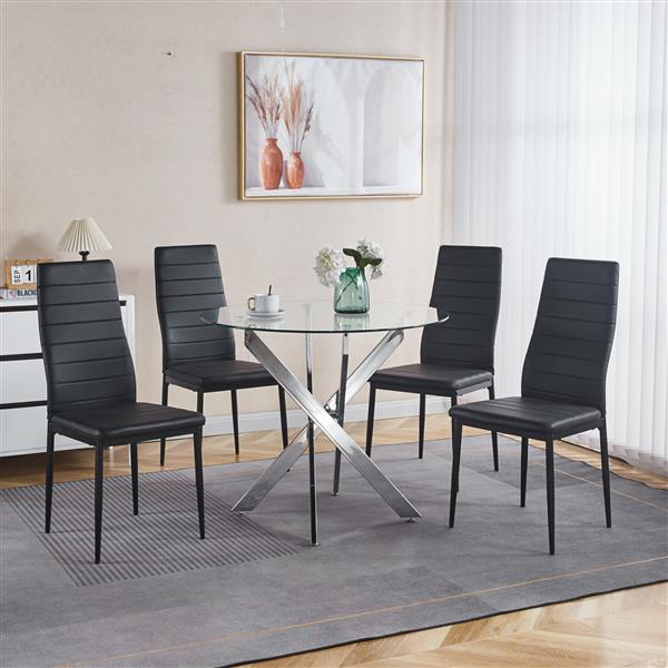 Dining Table with cross metal leg and tempered glass,Modern Space Saving Kitchen Table for Living Room,chrome legs